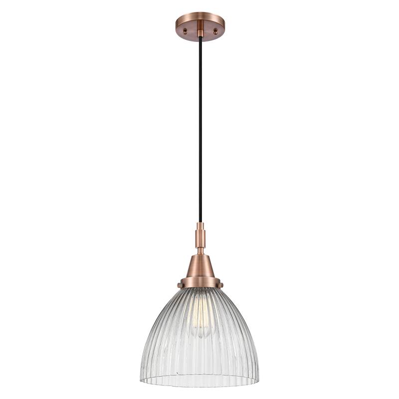 Innovations Lighting Downtown Urban - Caden Seneca Falls - 1 Light 10" Cord Hung Mini Pendant - Clear Halophane Shade/Antique Copper