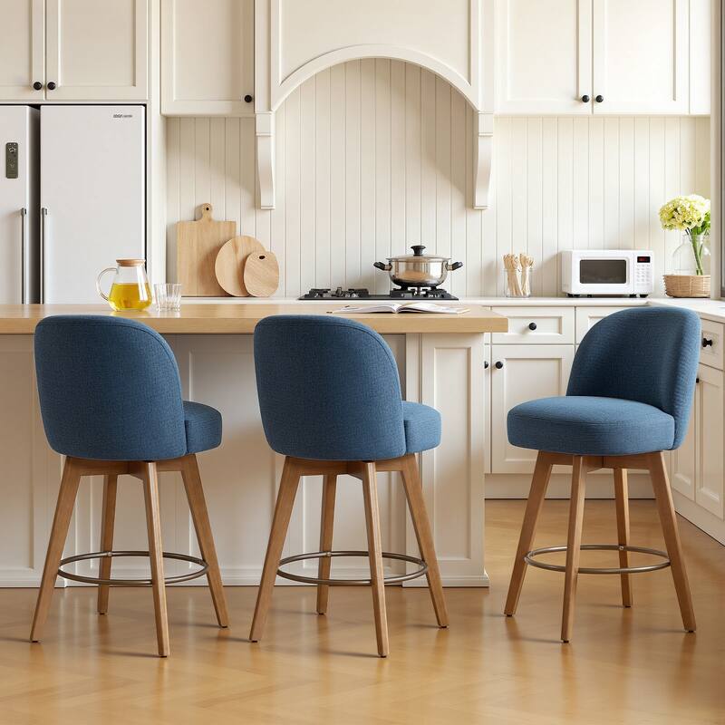 26" Upholstered Swivel Counter Stool With Solid Wood Frame - 37.8"H x 19.7"W x 23.2"D