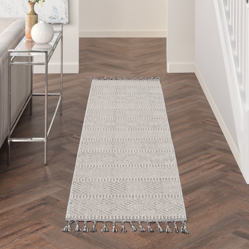 Nourison Elwood Moroccan Geometric Area Rug - 2'2" x 8'2" - Grey/Ivory - Runner/Rectangle
