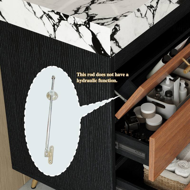 GDFStudio - Athens Modern 29.9" Freestanding Bathroom Vanity with Sintered Stone Top, Ceramic Vessel Sink & Stainless Steel Legs