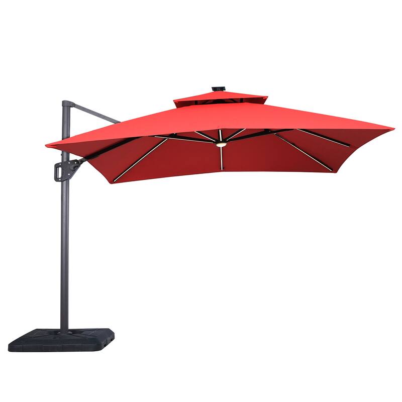 Furniture of America Spring III 10-foot LED Tube Lights Steel Cantilever Offset Tilt Roma Umbrella - Red
