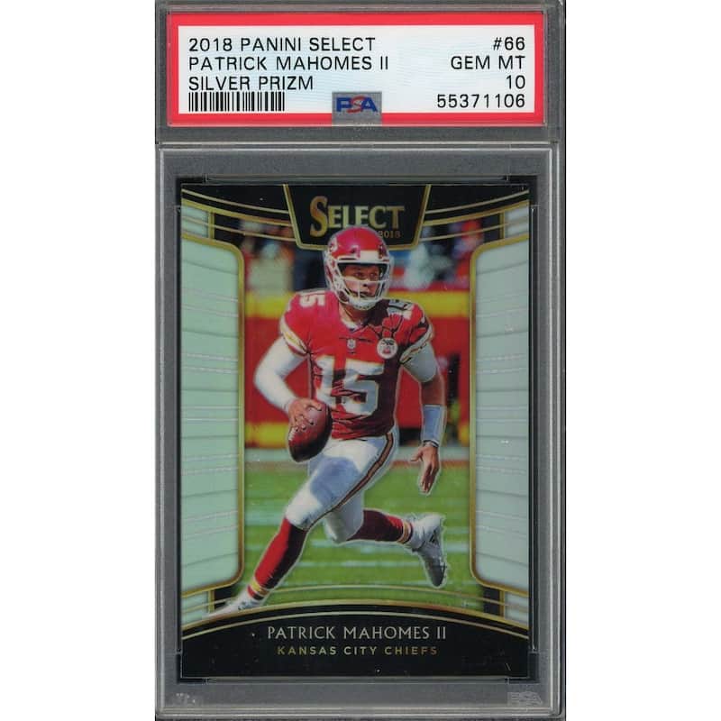 Patrick Mahomes 2018 Panini Select Silver Prizm Football Card #66 Graded PSA 10 - 8'6" x 11'6"