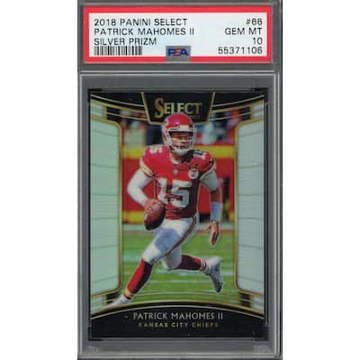 Patrick Mahomes 2018 Panini Select Silver Prizm Football Card #66 Graded PSA 10 - 8'6" x 11'6"