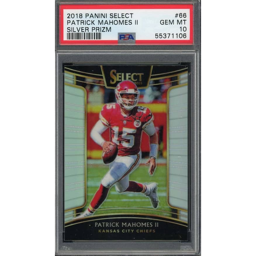 Patrick Mahomes 2018 Panini Select Silver Prizm Football Card #66 Graded PSA 10 - 8'6" x 11'6"