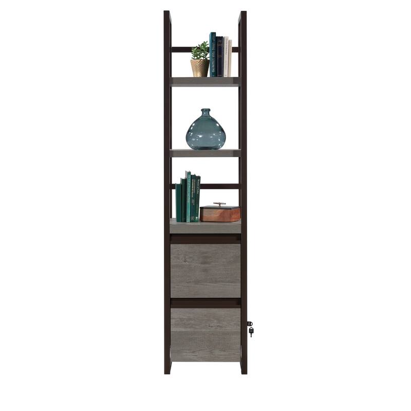 Wood Narrow Bookcase with Thick Shelves, Brown - 16.54" W x 16.54" D x 72.05" H