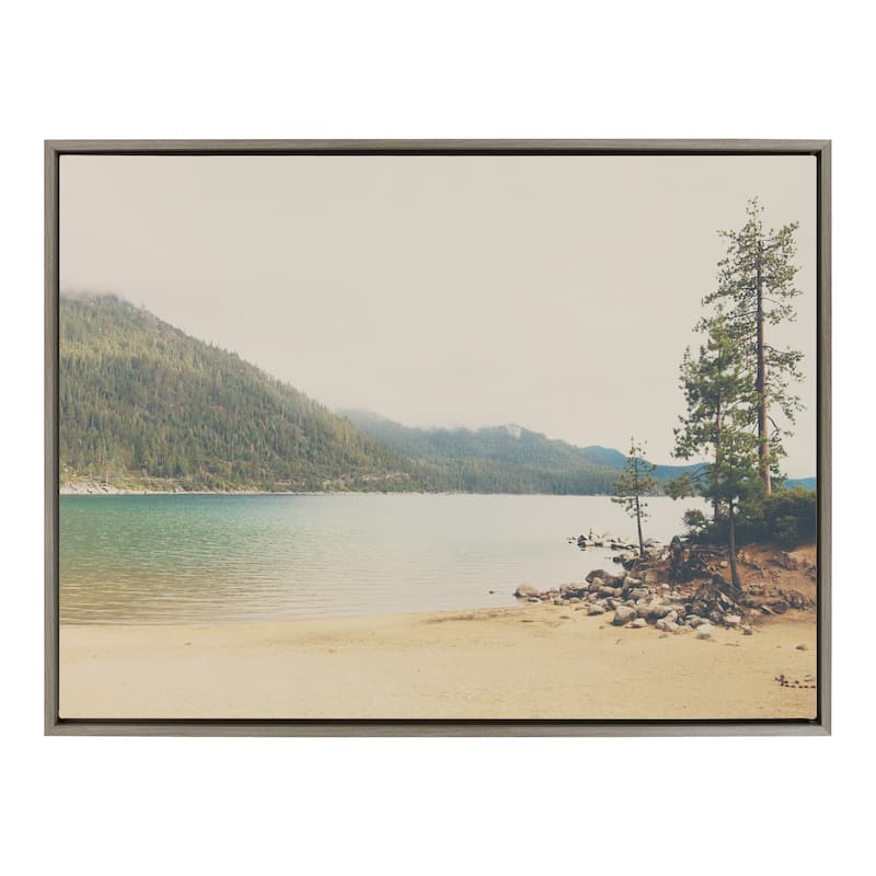Kate and Laurel Sylvie Lake Tahoe Harbor Framed Canvas by Laura Evans - 28x38 - Plastic - Grey