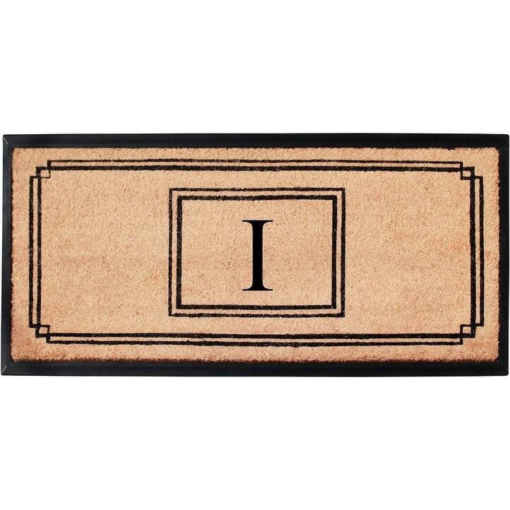 A1HC Natural Coir and Rubber Monogrammed Front Porch Entry Doormat 24"X48" Black/Beige - I