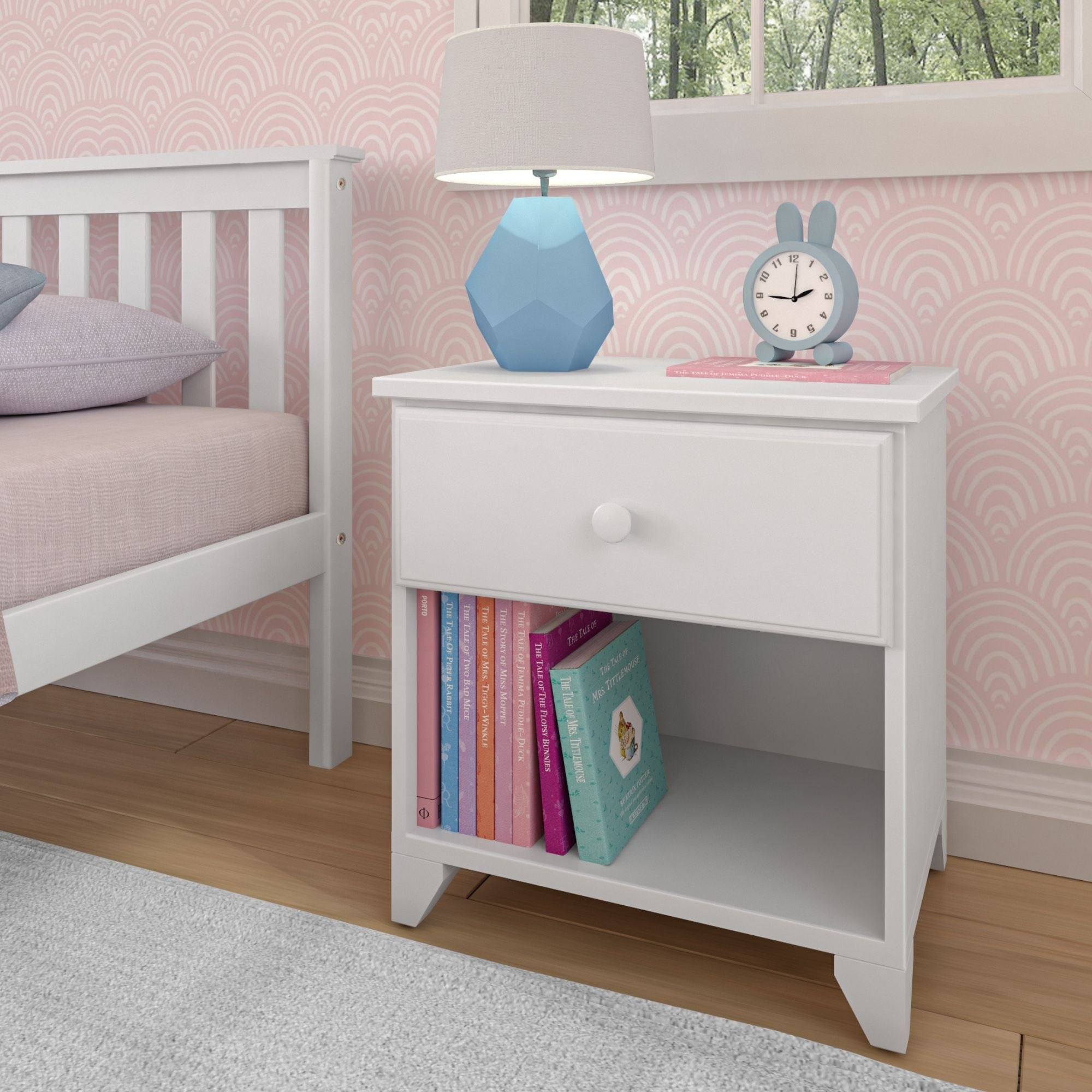Max & Lily Classic 1-drawer Wood Nightstand with Open Shelf