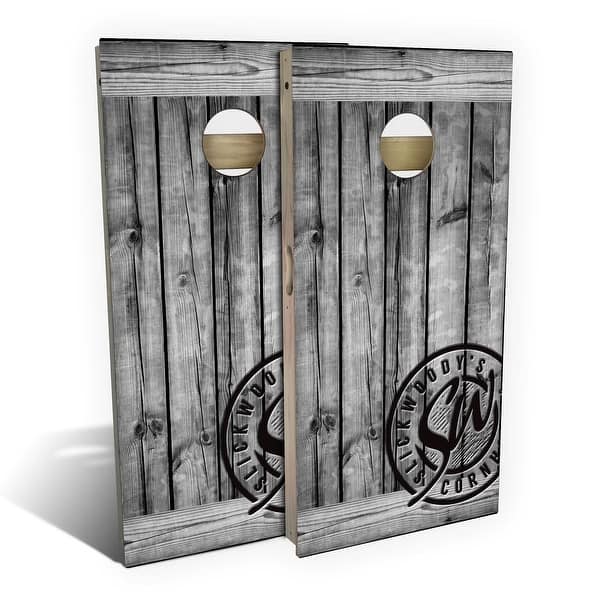 slide 2 of 9, Rustic Gray Barnwood Outdoor Cornhole Board Set Backyard 2x4 - NO Accessories