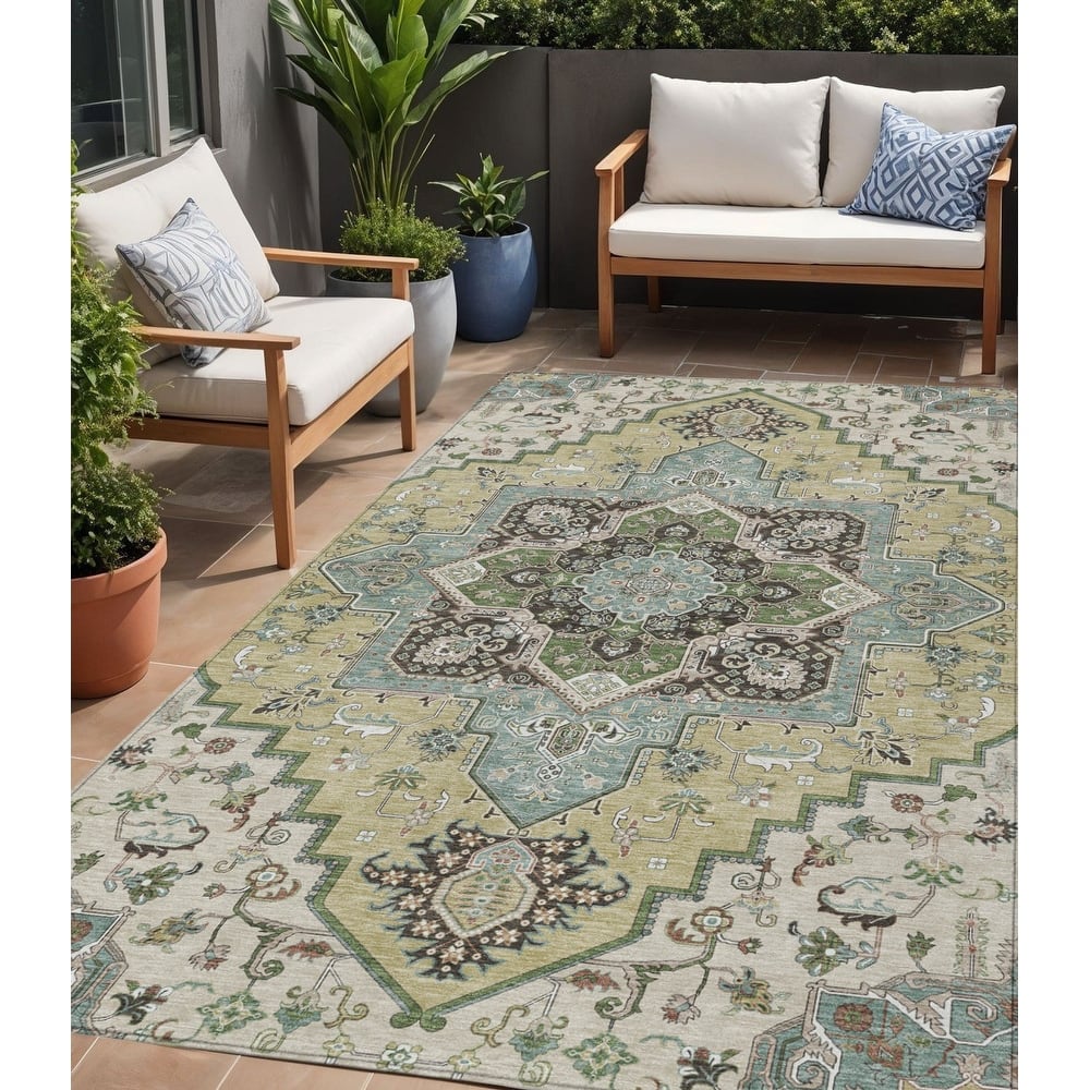 HomeRoots Oriental Traditional Rectangle Outdoor Rug