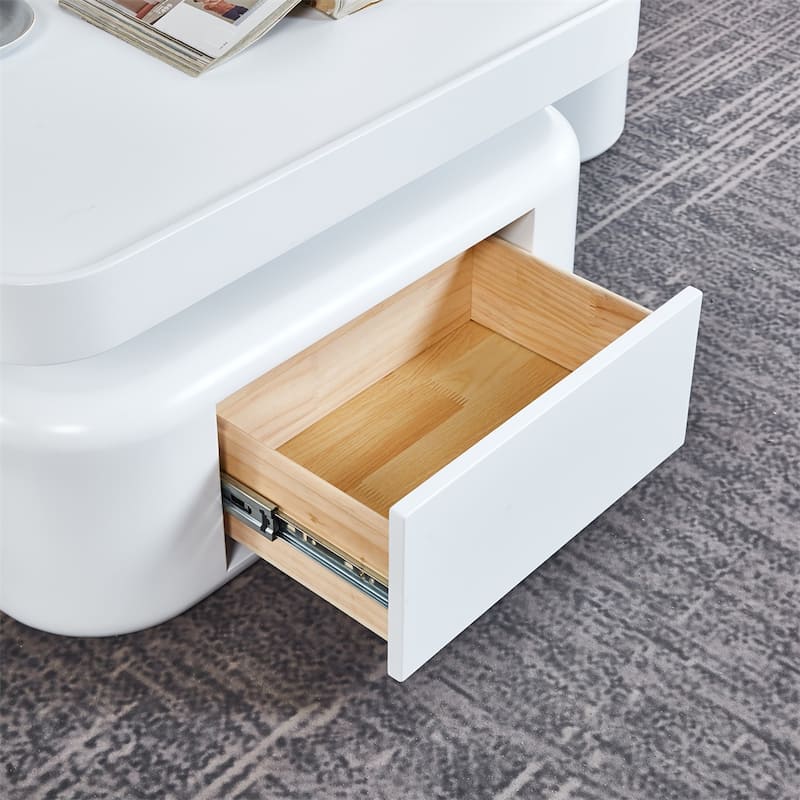 2 Pieces White MDF Square Coffee Table Set for Living Room,Bedroom