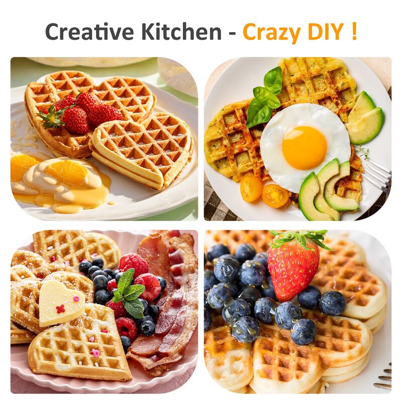 5 Heart-Shaped Waffle Maker with Adjustable Temp