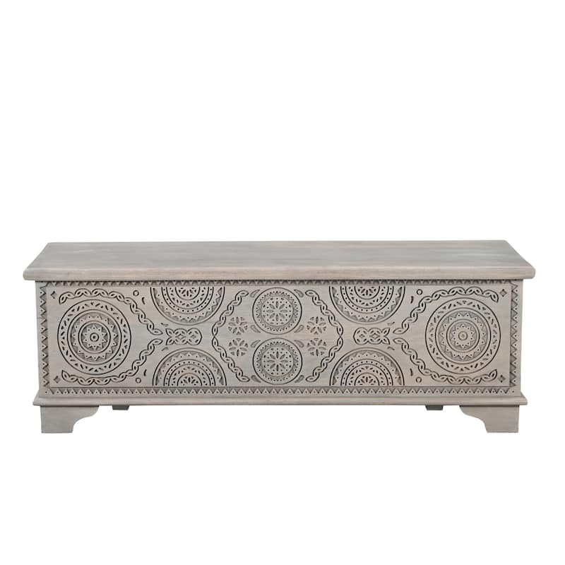 Clara Carved Solid Wood Storage Ottoman - Grey Circular