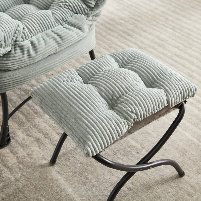 Cotton Lazy Chair with Ottoman, Modern Lounge Accent Chair with Armrests, Side Pocket, and Sturdy Steel Frame