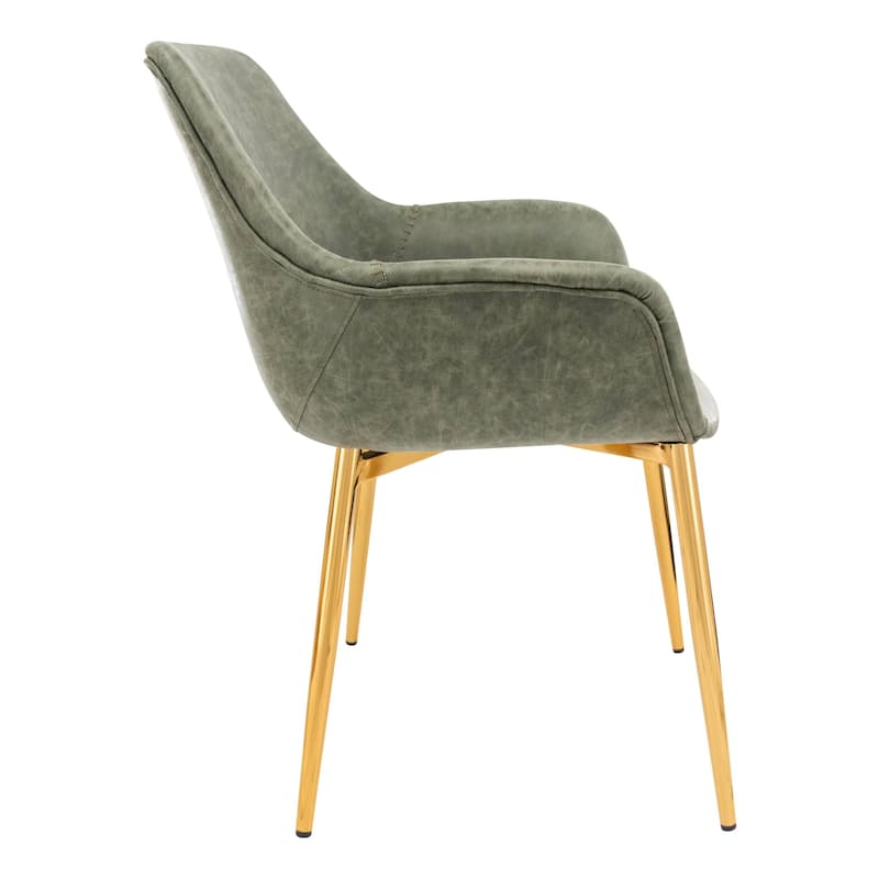 Markley Modern Leather Dining Armchair Set of 4 With Gold Metal Legs Accent Side Chair