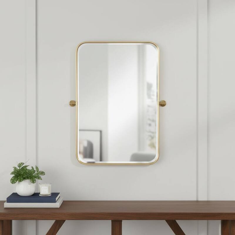 HomeRoots 36" Gold Metal Framed Bathroom Vanity Mirror - 24.00 in. x 36.00 in. x 1.57 in. - 24.00 in. x 36.00 in.  x 1.57 in.