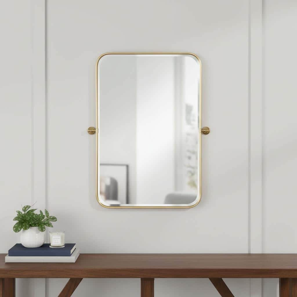 HomeRoots 36" Gold Metal Framed Bathroom Vanity Mirror - 24.00 in. x 36.00 in. x 1.57 in.