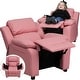 preview thumbnail 93 of 106, Deluxe Padded Contemporary Kids Recliner with Storage Arms Pink Vinyl