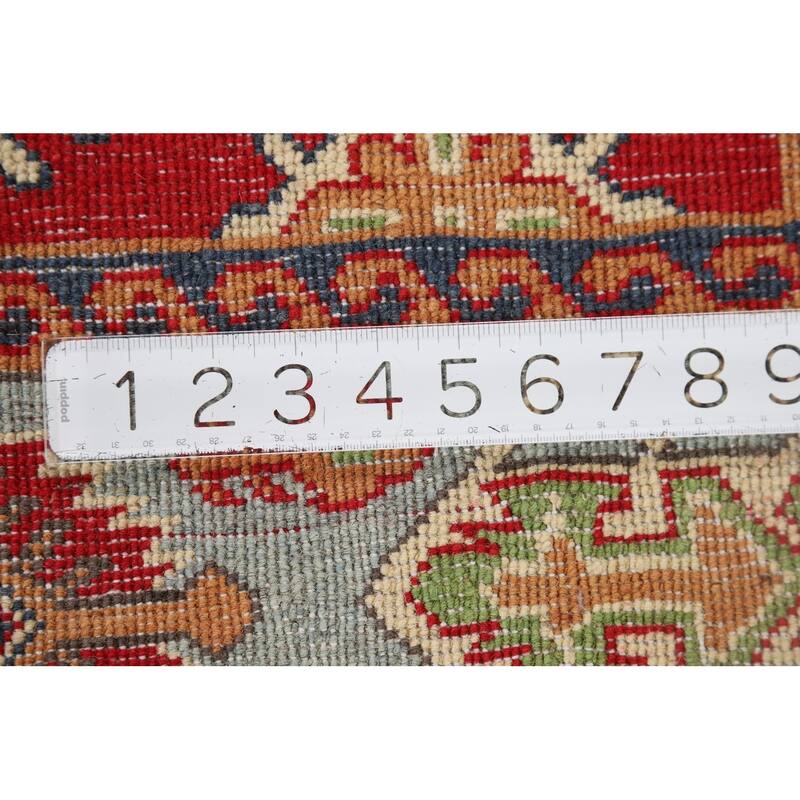 Geometric Red Kazak Accent Rug Hand-Knotted Wool Carpet - 3'2" x 4'11"