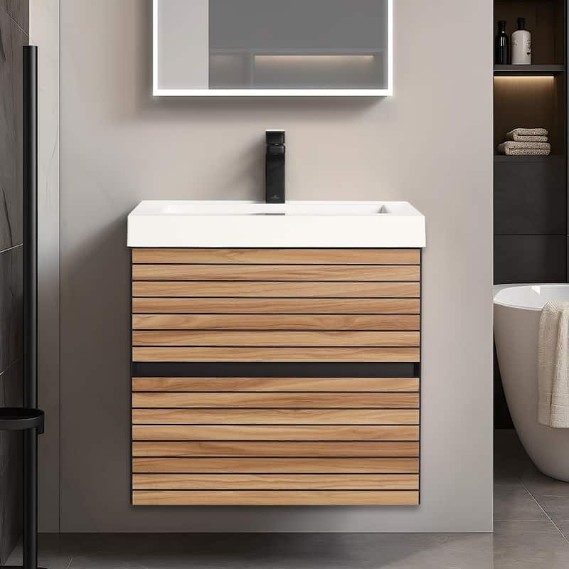 Blossom Annecy 24-Inch Floating Bathroom Vanity with Acrylic Sink - Maple
