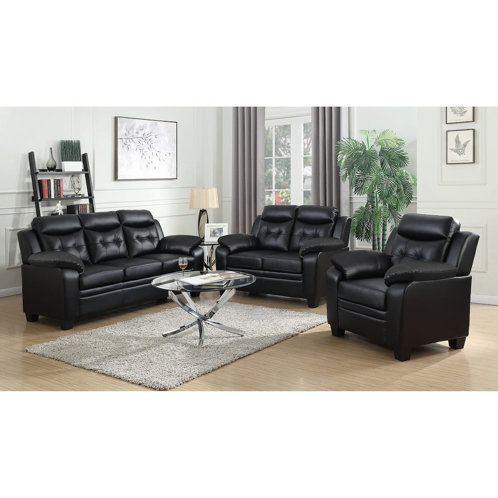 Castro Black 3-piece Faux Leather Living Room Set