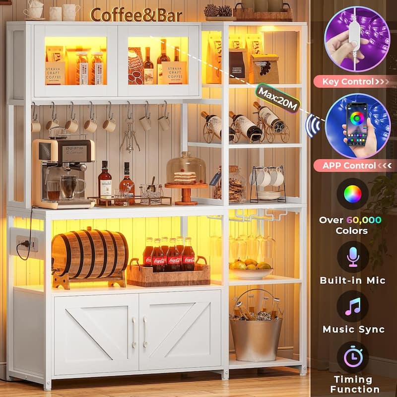 Standing Baker's Rack Kitchen Storage Cabinet Microwave Stand Glass Cabinet