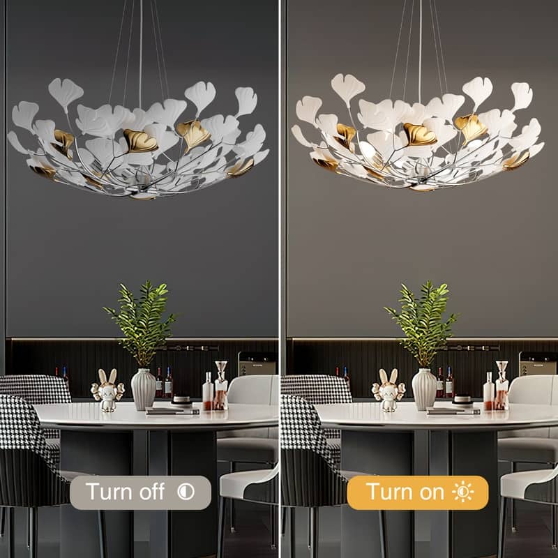 KAYLA Ceramic Ginkgo Leaf 8 -Light L40 Inch Chandelier