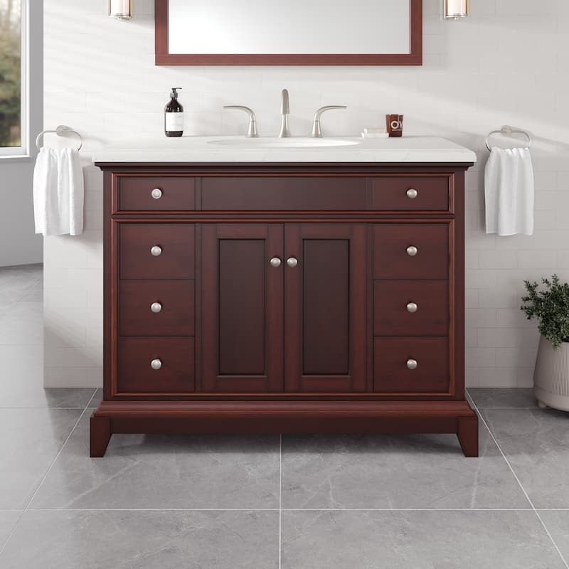 Eviva Elite Stamford 42" Bath Vanity with Carrara Quartz Top - Painted - Teak