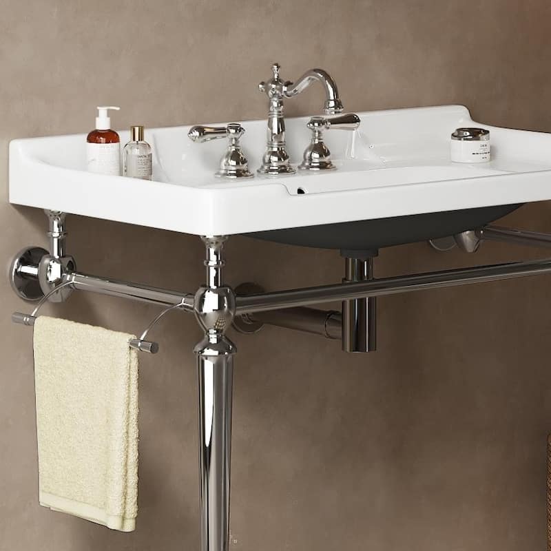 Wall-Mounted Bathroom Vanity with Ceramic Basin and Metal Legs