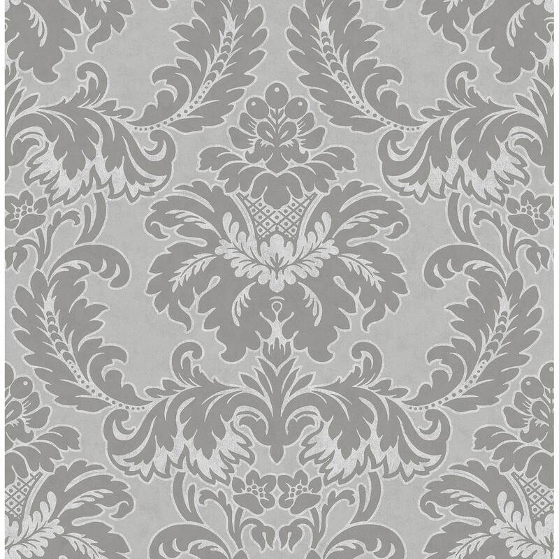 Brewster Windsor Grey Damask Wallpaper