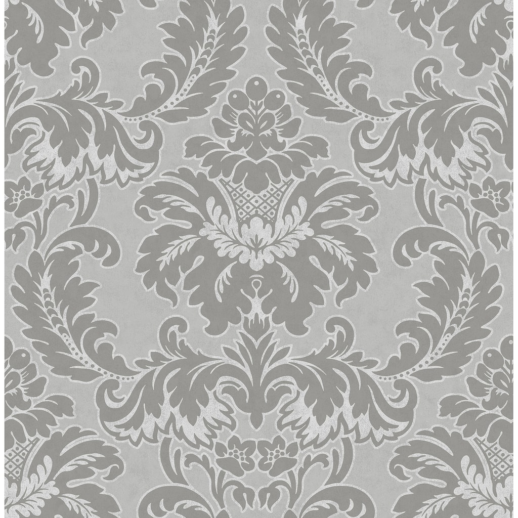 Brewster Windsor Grey Damask Wallpaper