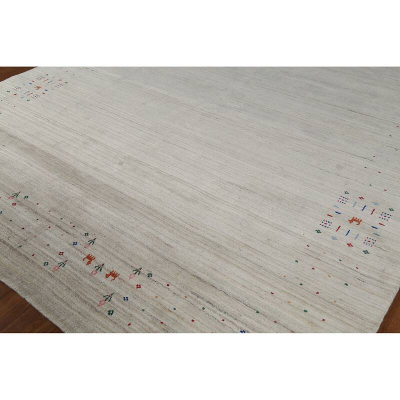 Hand Knotted Oriental 100% Wool Carpet Tribal Tribal Beige & Ivories Gabbeh Area Rug - 9' 11'' X 8' 1''