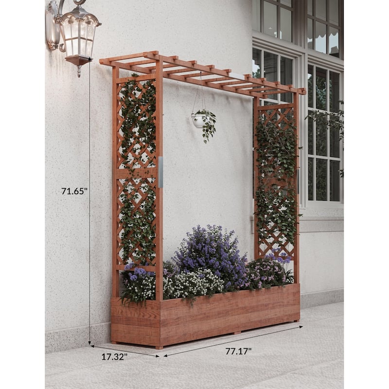 Wooden Elevated Garden Planter with Trellis