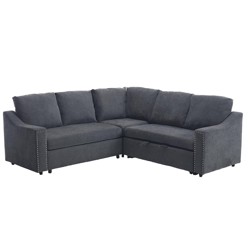 81.5'' L-Shaped 5-Seat Sectional Sofa with Pull-Out Bed and 6 Cushions, Ideal Multifunctional Corner Couch