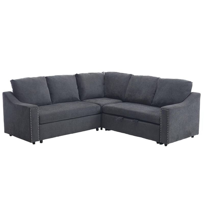 81.5'' L-Shaped 5-Seater Sectional Sofa with Pull-Out Bed and Six Pillows, Multifunctional Corner Couch for Living Areas