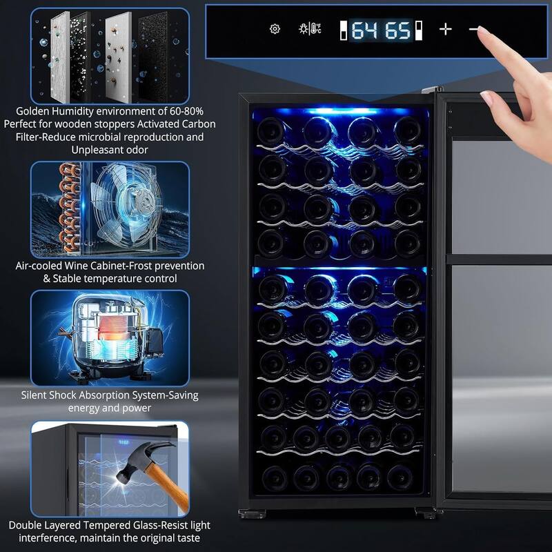 66-Bottle Dual Zone Wine Cooler Refrigerator