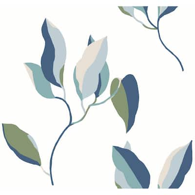 York Wallcoverings Brushwork Branches Alpine and Cobalt Wallpaper