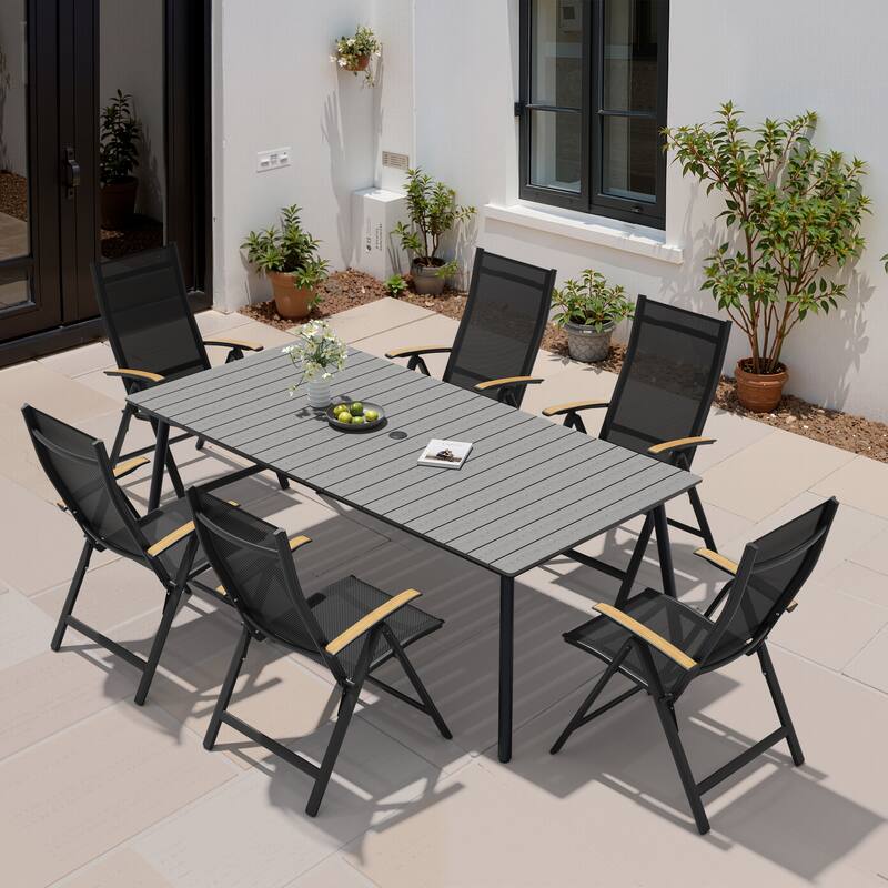 7PC VredHom Outdoor Patio Dining Set Folding Chairs and Dining Table - Set of 7