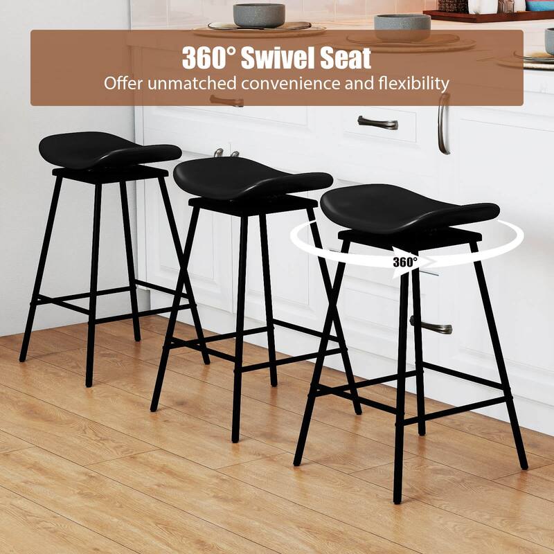 Costway Swivel Barstools Set of 2/4 Faux Leather Upholstered Backless - See Details