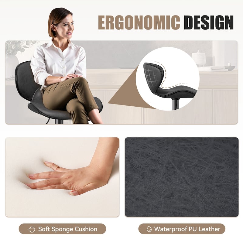 Bar Stools Set of 2, Faux Leather Bar Stools with Back, Chic Swivel Counter Stools with Footrest, Adjustable Kitchen Stools