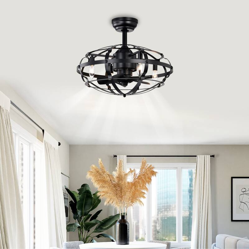 Enclosed Ceiling Fan Light with Reversible Motor and Remote Control, Adjustable 3 Speed Settings for Bedroom and Living Room