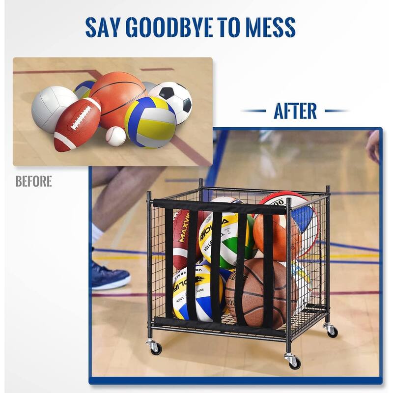 Rolling Sports Ball Storage Cart,2 Pack,Black