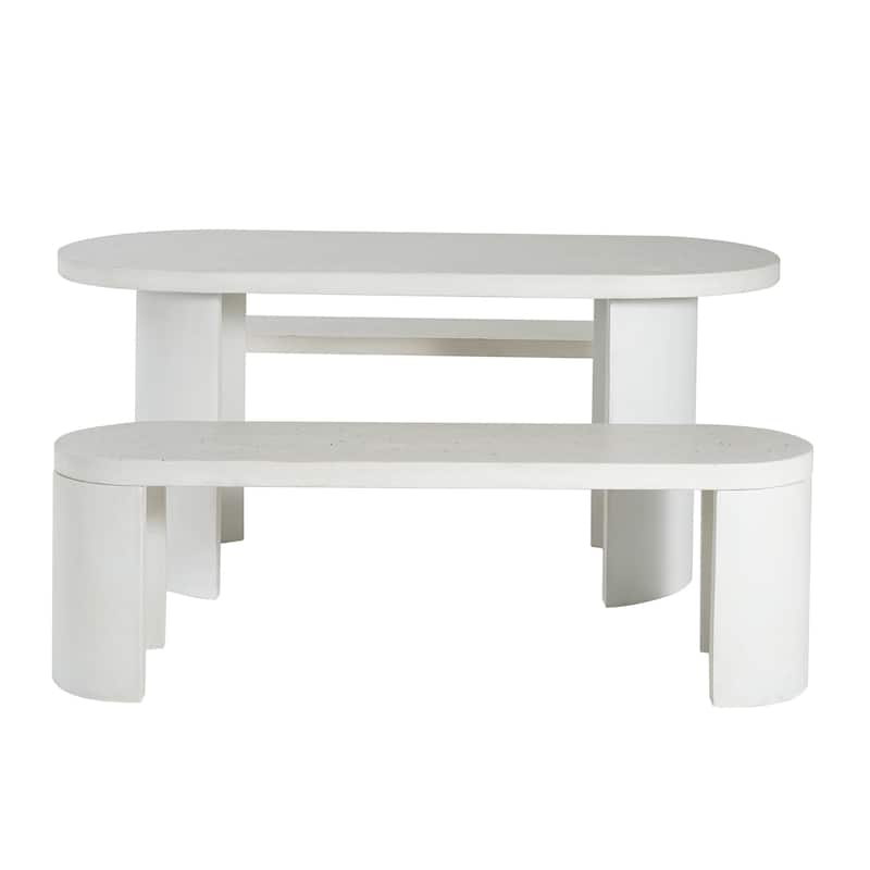 Christopher Knight Home - Vireo Terrazzo White Concrete Patio Dining Table with Bench