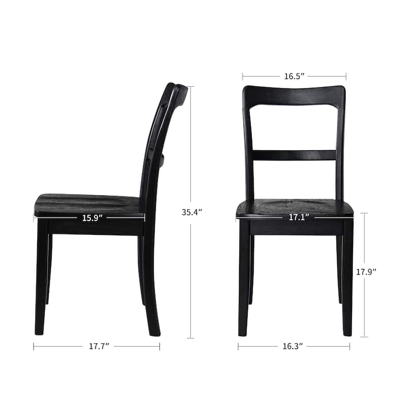 Farmhouse 17"W Wire Brushed Black Wood Dining Chairs