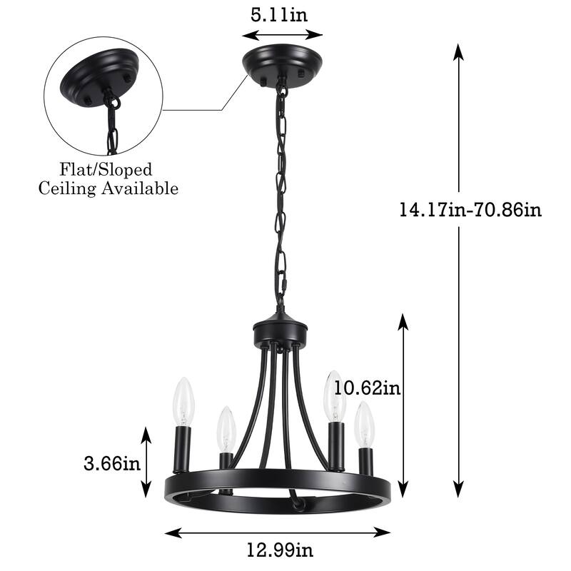 4-Light 12.99 in. Wagon Wheel Chandelier for Living Room Kitchen