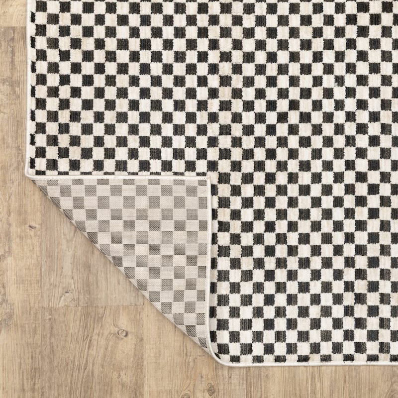 Hansel Two-Tone Checkerboard Black/ Ivory Area Rug