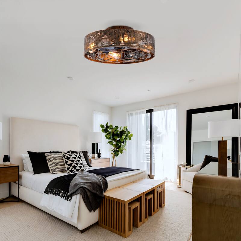 20Inch Farmhouse Ceiling Fans with Remote Control,6 Speed Reversible Flush Mount Low Profile Rustic Ceiling Fan - N/A