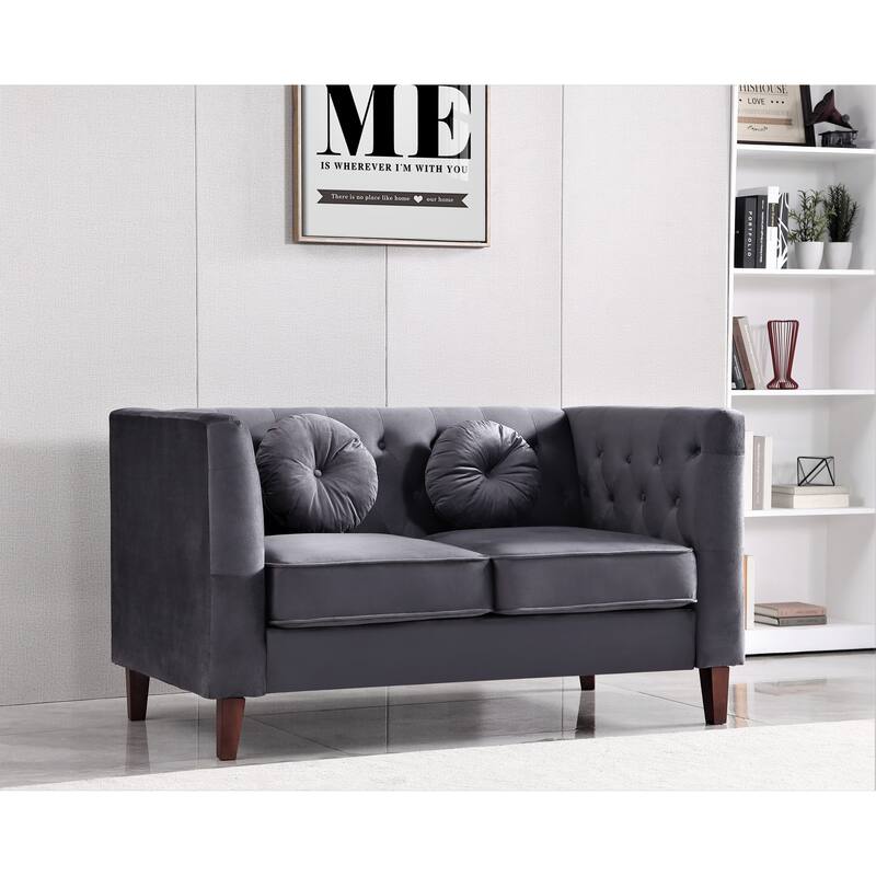 US PRIDE FURNITURE Velvet Classic Chesterfield Loveseat with Wood legs