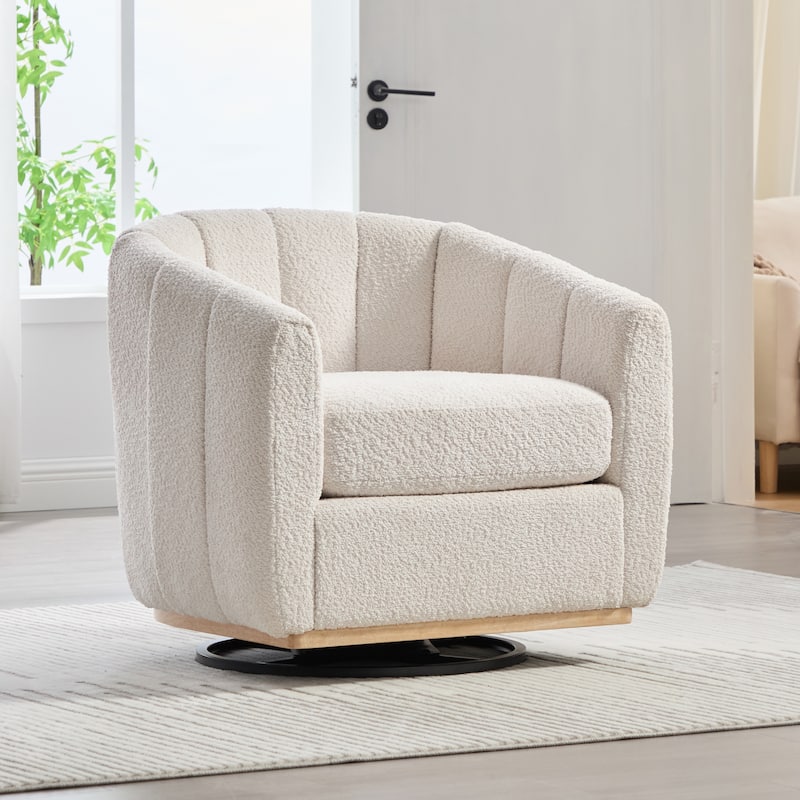 32.3" W Modern Swivel Accent Chair,Chenille Single Sofa Seating - Ivory
