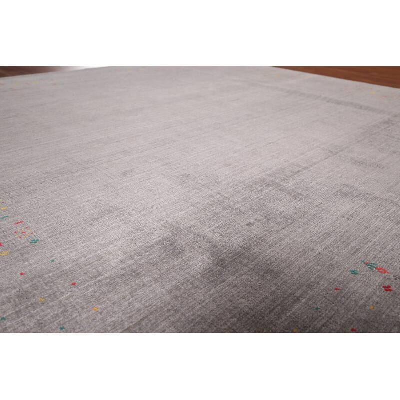 Gray Gabbeh Square Area Indian Rug Hand-Knotted Wool Carpet - 8'6"x 8'6"